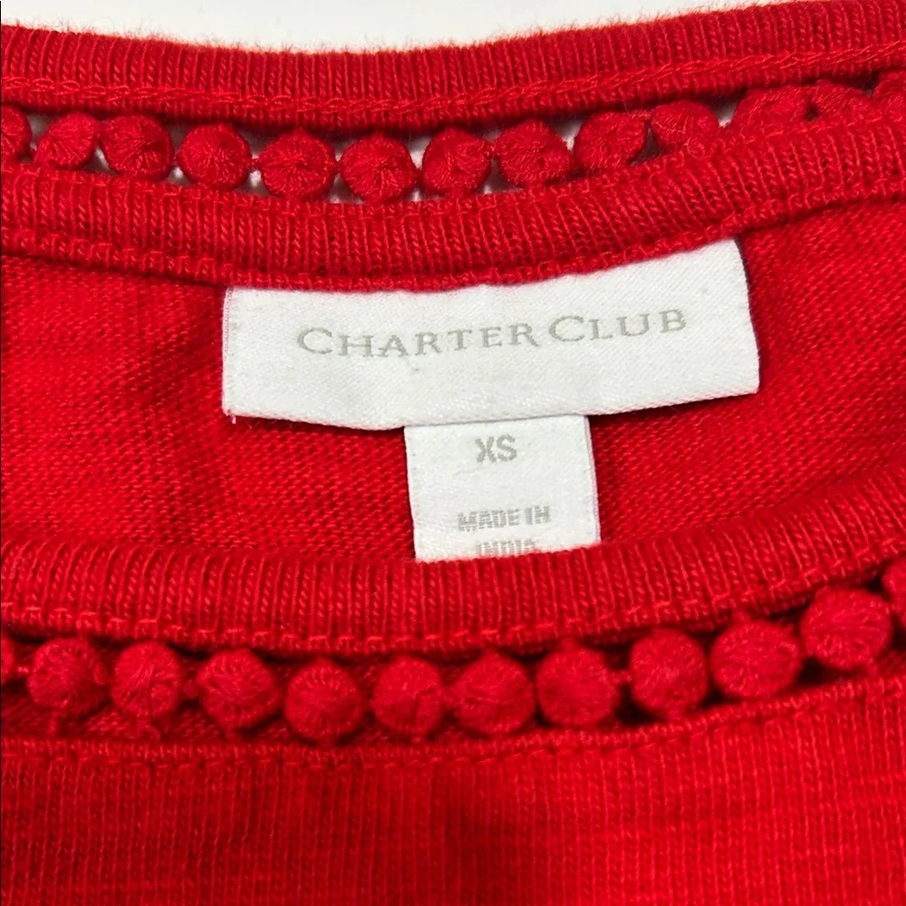 Charter Club Women's Red Crochet Sleeve Top